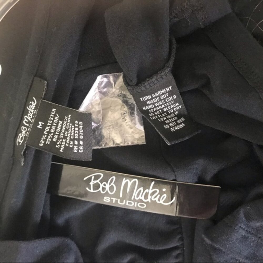 BOB MACKIE NEW Scarf Beads Top Tee Shirt Boho Tunic Stretch Long Sleeves Black M - Picture 6 of 8
